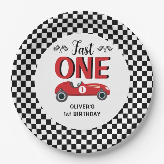 1e verjaardag Fast One Racing Car Party Papieren Bordje (Voorkant)