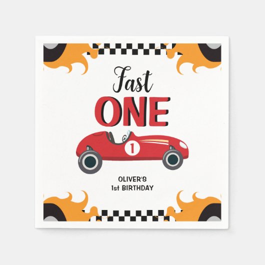1e verjaardag Fast One Racing Car Party Servet (Voorkant)