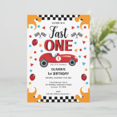 1e verjaardag Fast One Racing Car Party uitnodigin Kaart (Staand voorkant)