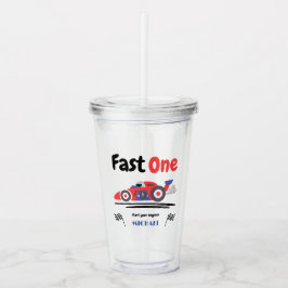 1e verjaardag Fast One Red Blue Race Car Acryl Drinkbeker