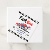 1e verjaardag Fast One Red Blue Race Car Bedankjes Labels (In situ)