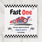 1e verjaardag Fast One Red Blue Race Car Bedankjes Labels (Achterkant)