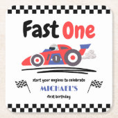 1e verjaardag Fast One Red Blue Race Car Kartonnen Onderzetters (Voorkant)