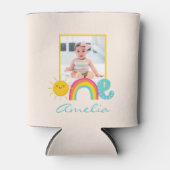 1e verjaardag Favor Custom Foto & Name Rainbow One Blikjeskoeler (Voorkant)
