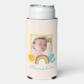 1e verjaardag Favor Custom Foto & Name Rainbow One Seltzer Blikjeskoeler (Seltzer Achterkant)