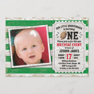 1e verjaardag Football sport Rustic Green Foto Kaart