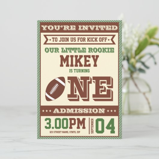 1e verjaardag  Football uitnodiging (Staand voorkant)