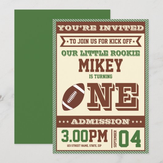 1e verjaardag  Football uitnodiging (Voorkant / Achterkant)