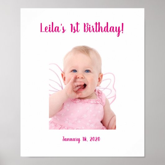 1e verjaardag foto aangepaste Inloggen Party Board Poster (Voorkant)