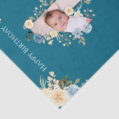 1e verjaardag Foto Collage Blauwgroen Blue Yellow  Tissuepapier (Detail)