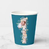 1e verjaardag Foto Collage Blue Yellow Flower Blau Papieren Bekers (Voorkant)