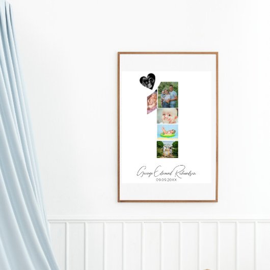 1e verjaardag foto-collage poster herinnering