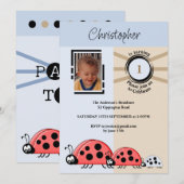 1e verjaardag foto ladybugs blauw bruin kaart (Voorkant / Achterkant)