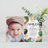 1e verjaardag Foto Oerwoud Safari Wild One Kaart (Staand voorkant)