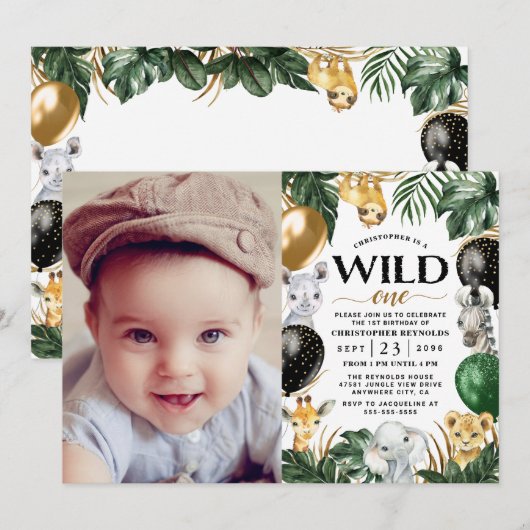 1e verjaardag Foto Oerwoud Safari Wild One Kaart (Voorkant / Achterkant)