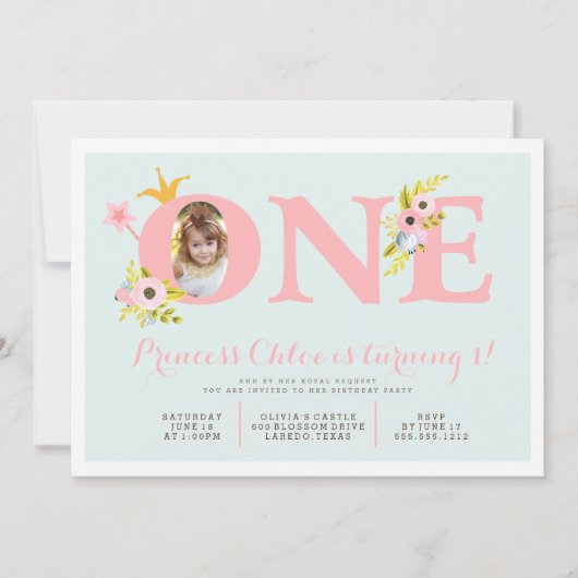 1e verjaardag Foto Princess Party Invitation Kaart (Voorkant)
