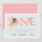 1e verjaardag Foto Princess Party Invitation Kaart (Voorkant / Achterkant)