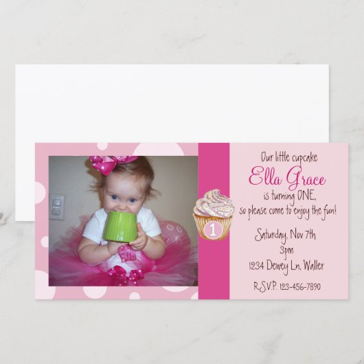 1e verjaardag Fotokaart uitnodigen (Voorkant / Achterkant)