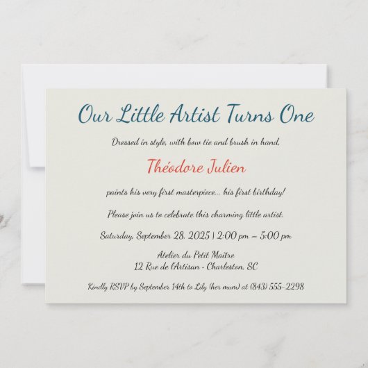 1e verjaardag Franse kunstenaar Baby Suit Paint St Kaart (Achterkant)
