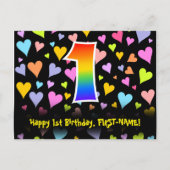 1e verjaardag: Fun Hearts-patroon, Regenboog 1 Briefkaart (Voorkant)