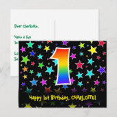 1e verjaardag: Fun Stars-patroon, Regenboog 1, Naa Briefkaart (Voorkant / Achterkant)