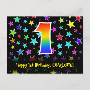 1e verjaardag: Fun Stars Patroon, Regenboog 1, Naa Briefkaart