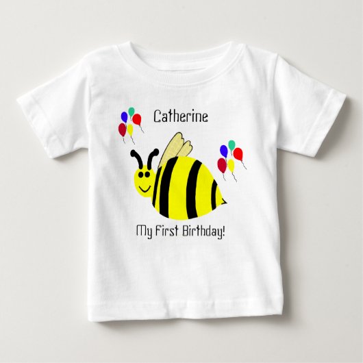 1e Verjaardag Geel Bumble Bee & Ballons Shirt (Voorkant)