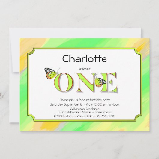 1e verjaardag Geel en Groen met Stripes Kaart (Voorkant)