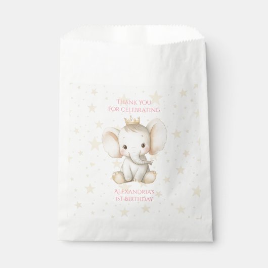1e verjaardag gepersonaliseerde prinses olifant bedankzakje (Voorkant)