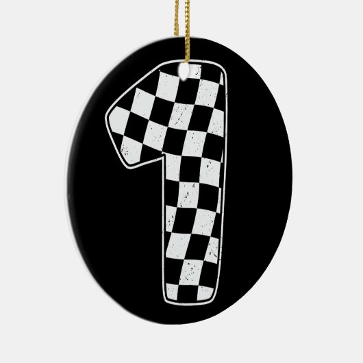 1e verjaardag geruite nummer 1 auto race vlag keramisch ornament (Rechts)