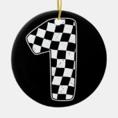 1e verjaardag geruite nummer 1 auto race vlag keramisch ornament (Voorkant)