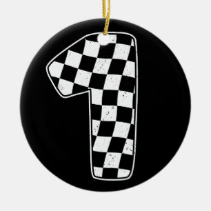 1e verjaardag geruite nummer 1 auto race vlag keramisch ornament