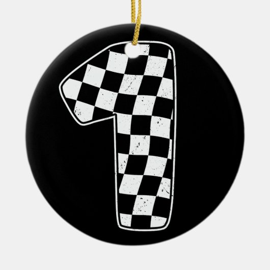 1e verjaardag geruite nummer 1 auto race vlag keramisch ornament (Voorkant)