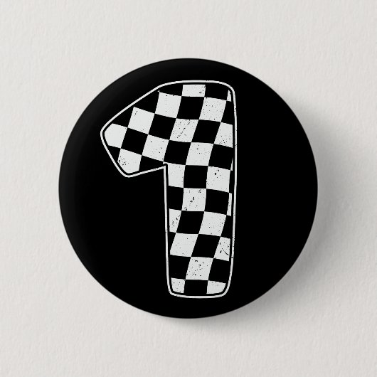 1e verjaardag geruite nummer 1 auto race vlag ronde button 5,7 cm (Voorkant)