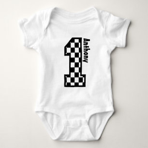 1e verjaardag geruite race fan een jaar oude N011 Romper