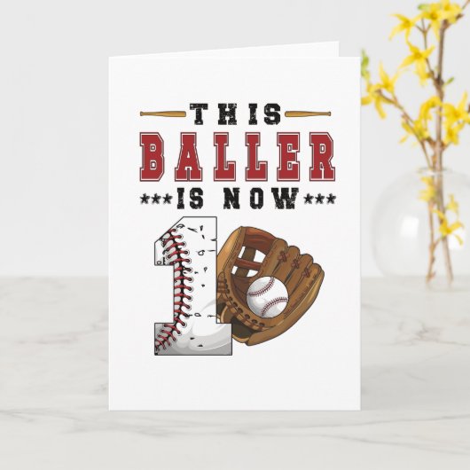 1e verjaardag: Gift Baseball Player 1 jaar oude jo Kaart (Gele Bloem)