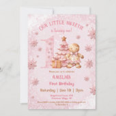 1e verjaardag Gingerbread Man Meisje Roze Kerstmis Kaart (Voorkant)