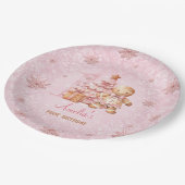 1e verjaardag Gingerbread Man Meisje Roze Kerstmis Papieren Bordje (Gekanteld)