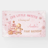 1e verjaardag Gingerbread Man Meisje Roze Kerstmis Spandoek (Horizontaal)