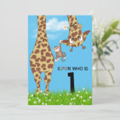 1e verjaardag Giraffe in gras Kaart (Staand voorkant)