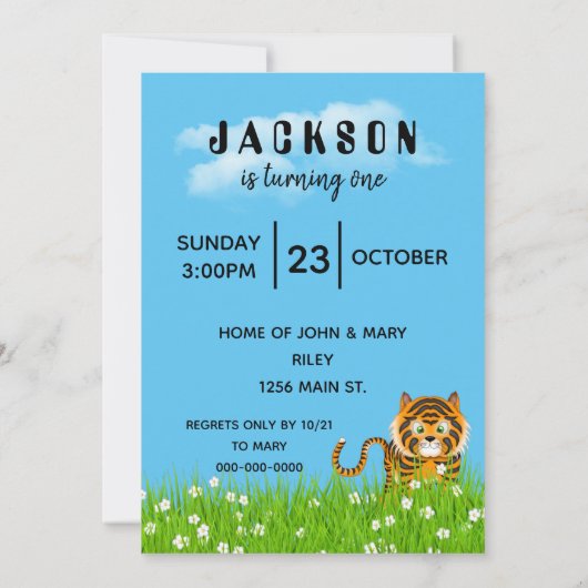 1e verjaardag Giraffe in gras Kaart (Achterkant)