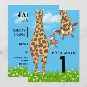 1e verjaardag Giraffe in gras Kaart