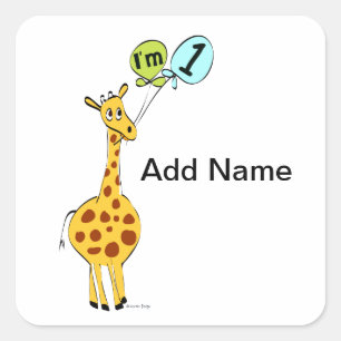 1e verjaardag Giraffe met ballonnen Vierkante Sticker