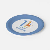 1e Verjaardag Giraffe & Vogel Papieren Bordje (Gekanteld)