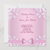 1e verjaardag Girl Pink White Bow Afbeelding Kaart (Achterkant)