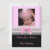 1e verjaardag Girl Pink White Pearl Foto First 2 Kaart (Voorkant)