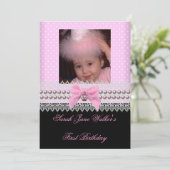 1e verjaardag Girl Pink White Pearl Foto First 2 Kaart (Staand voorkant)