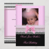 1e verjaardag Girl Pink White Pearl Foto First 2 Kaart (Voorkant / Achterkant)