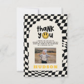 1e verjaardag glimlach gezicht retro zwart wit gro bedankkaart (Voorkant)