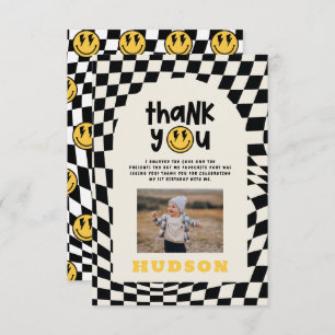 1e verjaardag glimlach gezicht retro zwart wit gro bedankkaart